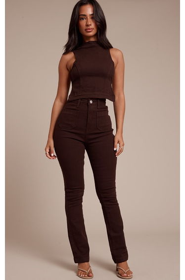 Petite Dark Chocolate Denim Backless Top