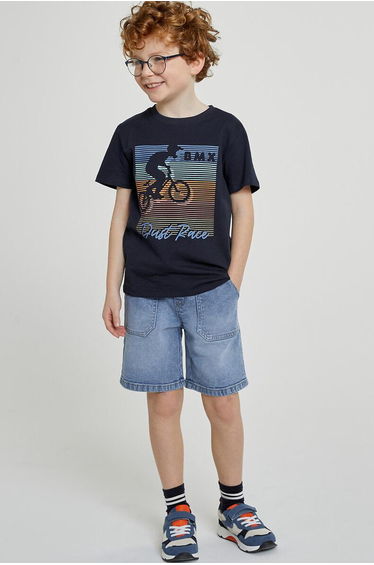 Denim Bermuda Shorts with Ties