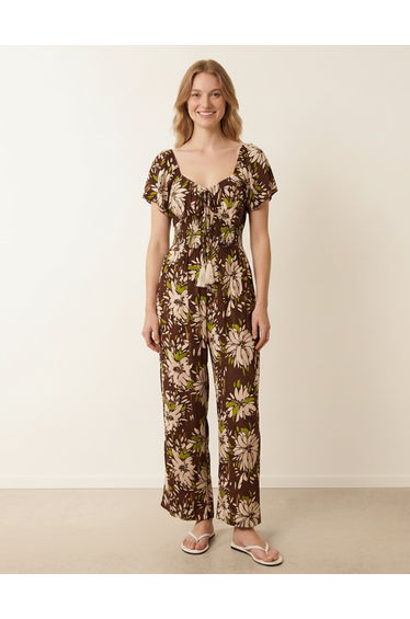 Shirred Waist Wide Leg Jumpsuit