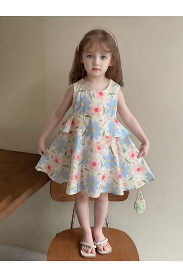 Girls Floral Print Sleeveless Dress