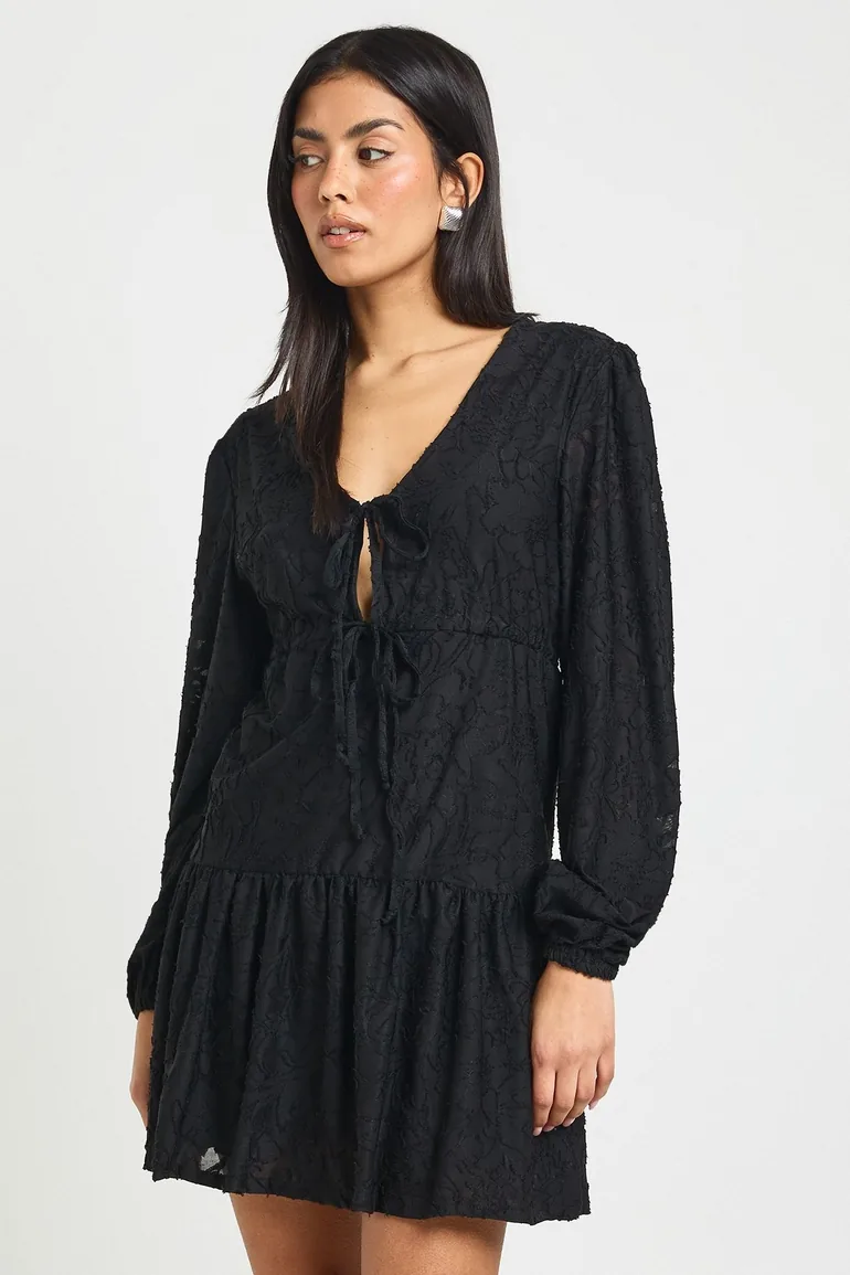 Burnout Floral Tie Front Smock Dress - black Boohoo Black : Party Dresses :  VogaCloset Iraq