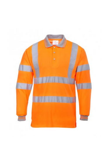 Portwest Mens Hi-Vis Long Sleeve Polo Shirt - Orange