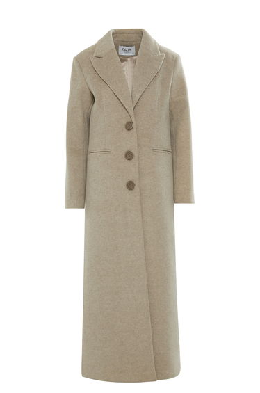 Long Relaxed Fit Ankle-Length Beige Wool Coat