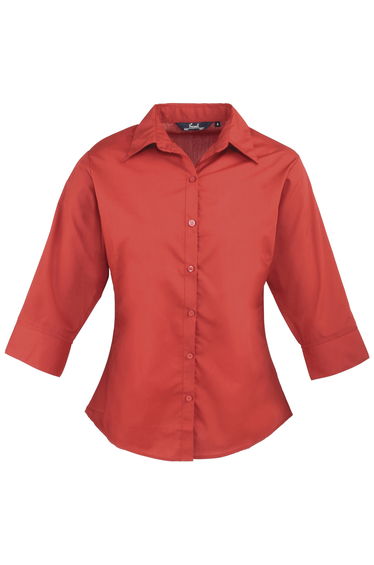 Premier 3/4 Sleeve Poplin Blouse / Plain Work Shirt - Red