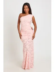 Burnout Floral Asym Neck Maxi Dress - baby pink