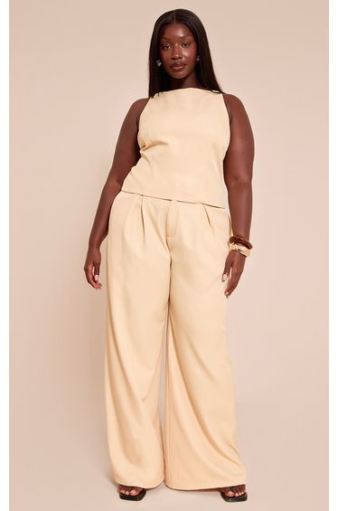 Plus Lemon Woven Tailored Pleated Wide Leg Trousers