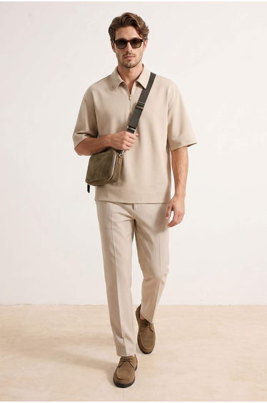 Beige Straight Men's Trousers