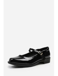 SHAISHA LOW HEEL LOAFER WITH STRAP AND BUCKLE DETAIL IN BLACK PATENT - 2