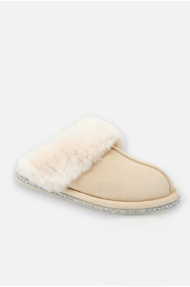 Lemonade Crystal Trim Cosy Slippers Nude