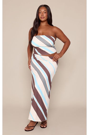 Plus Cream Stripe Soft Touch Maxi Skirt