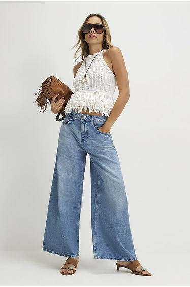 Blue Horseshoe Barrel Leg Jeans