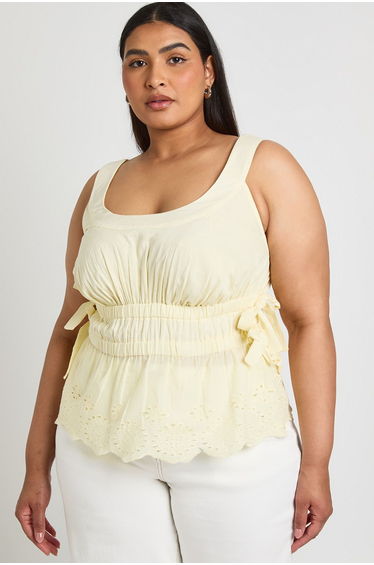 Plus Cut Out Detail Bow Shirred Cami Top - lemon