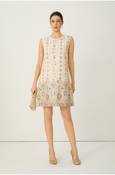 Glamorous Choice Beige Sequin Embroidered Sleeveless Mini Dress