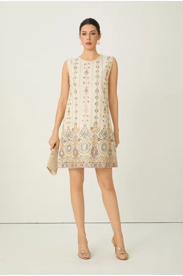 Glamorous Choice Beige Sequin Embroidered Sleeveless Mini Dress