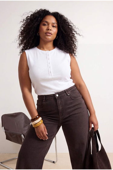 White Crop Boy Buttoned Crew Neck Oversized Athlete T-Shirt
