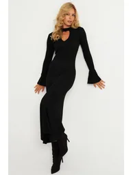 Women's Black Windowed Camisole Midaxi Dress - 5