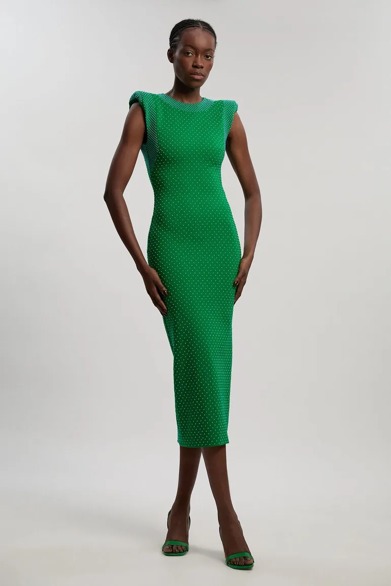 Studded Ponte Jersey Midi Dress