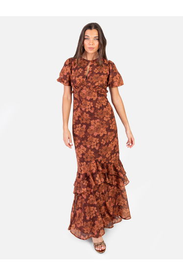 Anaya With Love Recycled Rust Floral Short Sleeve Maxi Dress