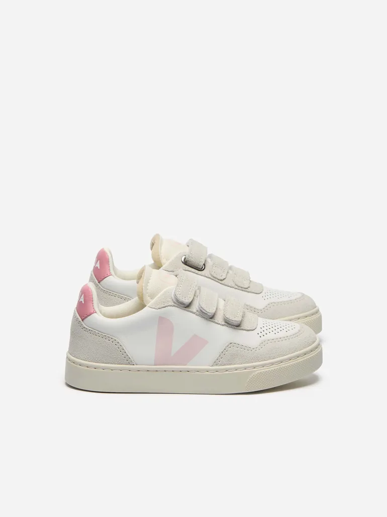 Veja Girls Small V-90 Leather Trainers in White - 1