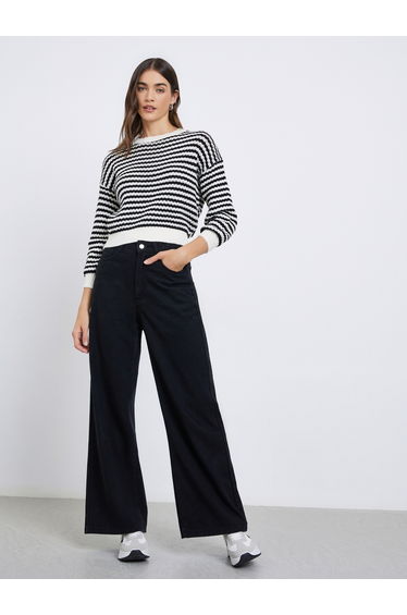 Women Striped Knit Short Length Sweater