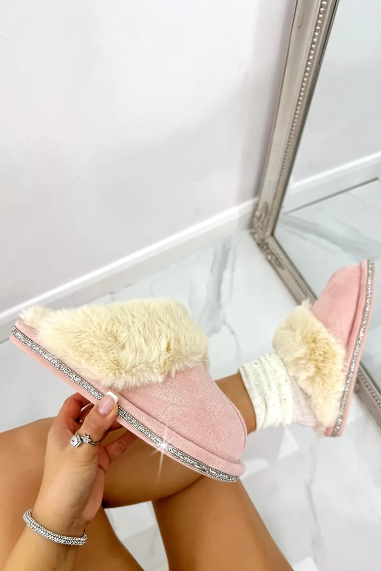 Lemonade Crystal Trim Cosy Slippers Pink - 3