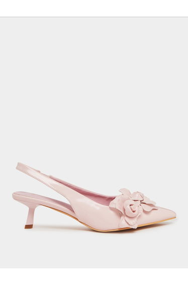 Pink Floral Slingback Kitten Heels Shoes