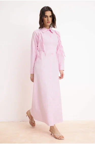 Light Pink Unlined Plain Woven Terrycotton Hijab Dress