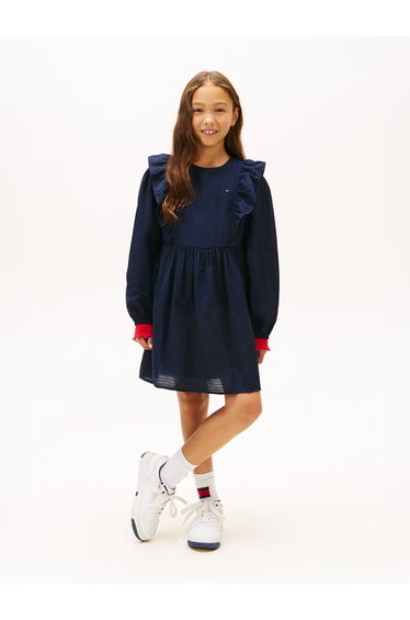 Tommy Hilfiger Girls Ruffle A-Line Dress in Navy