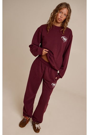 Burgundy Run Club Cotton Fleece Cuffed Sweatpants