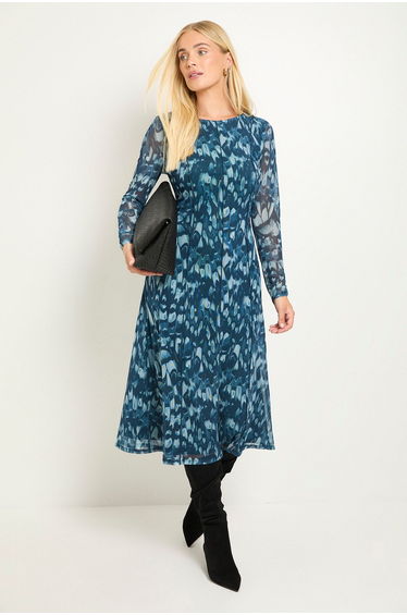 Petite Mesh Seam Detail Midi Dress