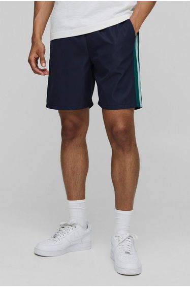 Elasticated Waist Relaxed Fit Colour Block Shorts - navy