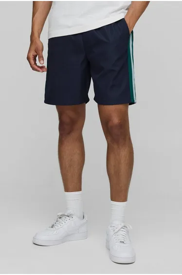 Elasticated Waist Relaxed Fit Colour Block Shorts - navy