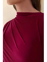 Karessa | Berry High-Neck Maxi Dress With Gathered Detailing And Front-High Split - 5