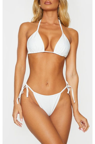White Mix & Match Recycled Fabric Tie Side Bikini Bottom