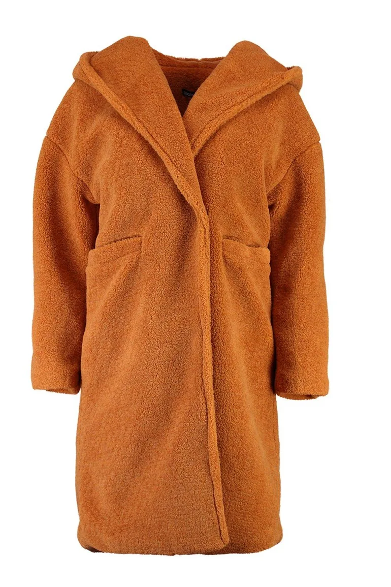 Petite Nicola Oversized Hooded Teddy Coat - camel - 2