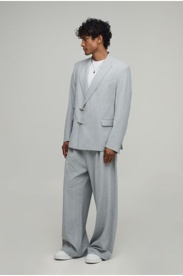 Tailored Pinstripe Pleat Front Wide Fit Suit Trousers - grey