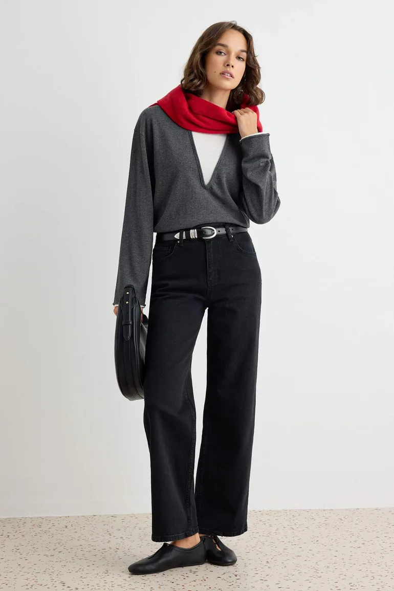 Black Low Stretch High Waist Straight Baggy Jeans