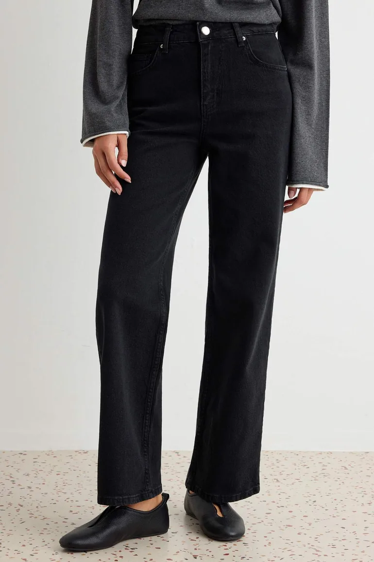 Black Low Stretch High Waist Straight Baggy Jeans - 2