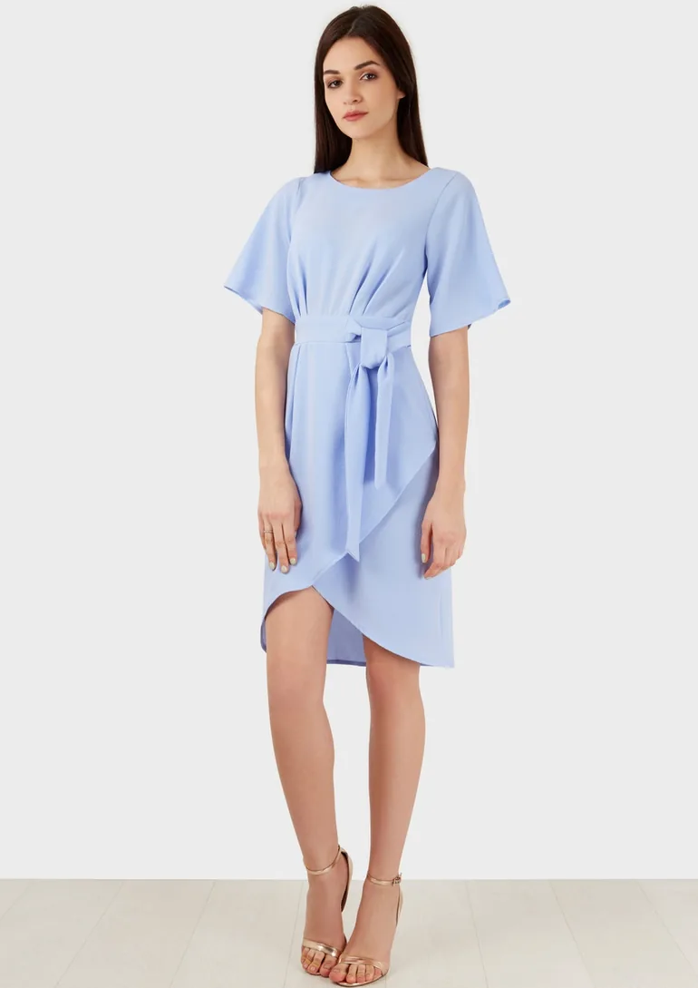 dark blue midi dress formal Pleated V-neckline Dark Blue Homecoming Party Dress Semi-formal Gown   loveangeldress