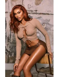 Brown Washed Faux Leather Button Front Micro Mini Skirt - 3