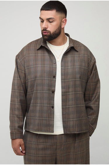 Plus Oversized Heritage Check Overshirt - chocolate