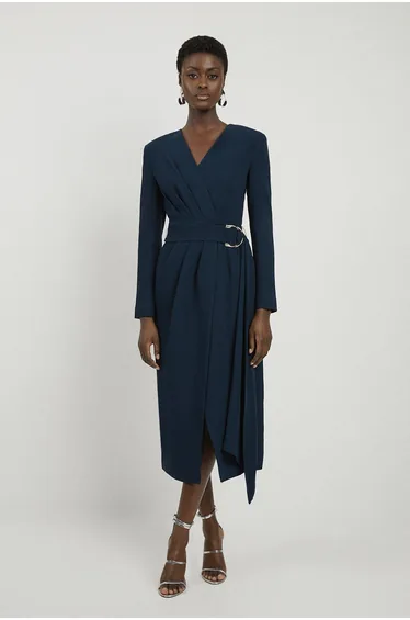 Compact Stretch Viscose Drape Waist Midaxi Dress