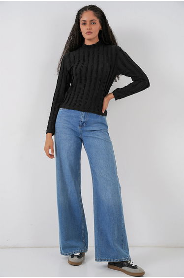 BDART Textured Slim Fit Half Turtleneck Blouse