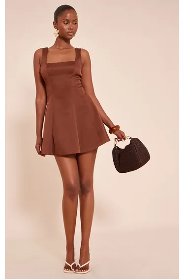 Chocolate Woven Scoop Neck Sleeveless Shift Dress