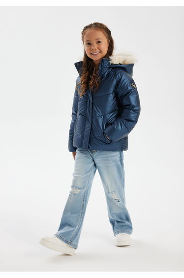 Girls Padded Jacket with Faux Fur Lining