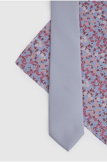 Light Grey Plain Tie and Ditsy Pocket Square