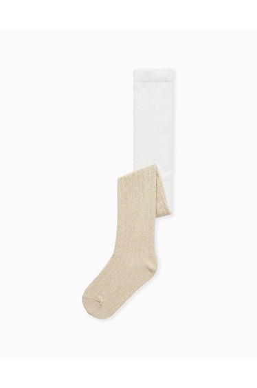 Ribbed tights with lurex threads for girls, white/golden