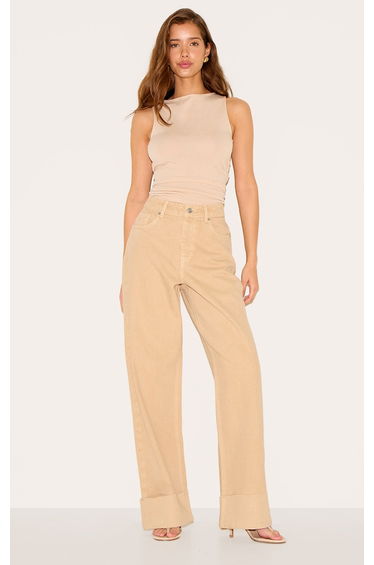 Taupe Turn Up Hem Jeans
