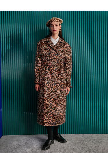 Aslıhan Malbora X - Leopard Patterned Trench Coat Belt Detailed