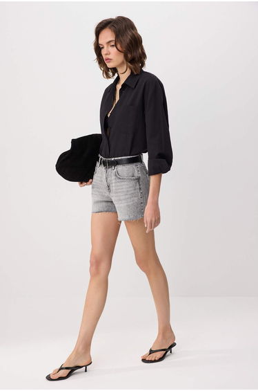 Gray High Waist Extra Mini Shorts with Cut-Off Legs